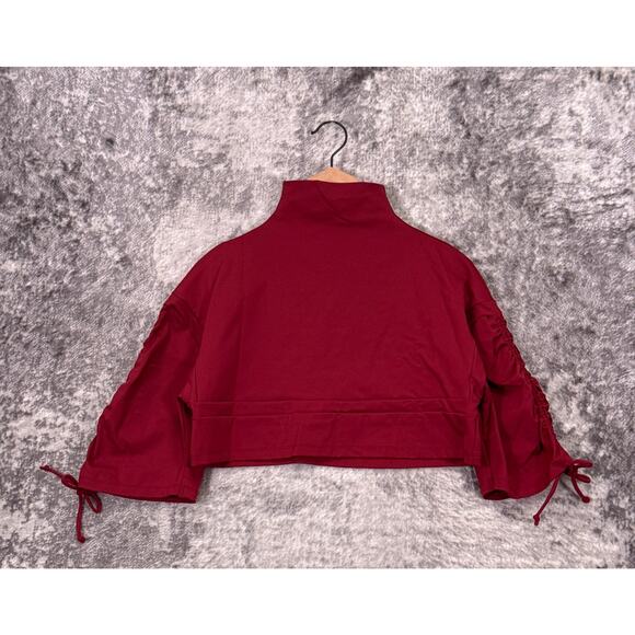 Port De Bras Top Medium Womens Cata Red Drawstring Crop Mock Neck Athletic - Picture 1 of 7